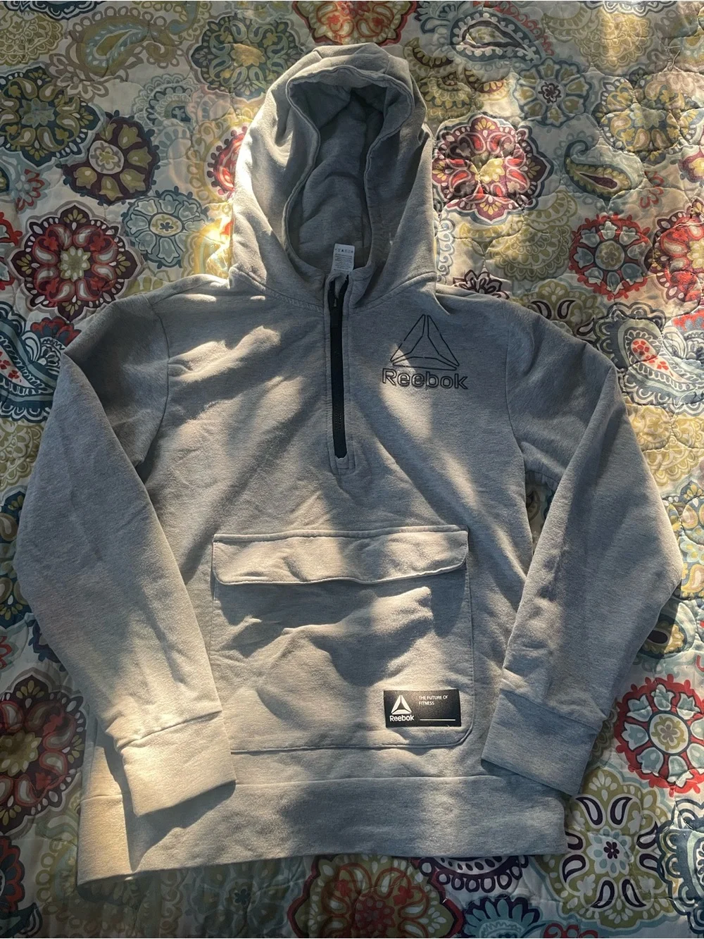 Reebok Boys Gray Quarter Zip Utility Pocket Hoodie L 10/12